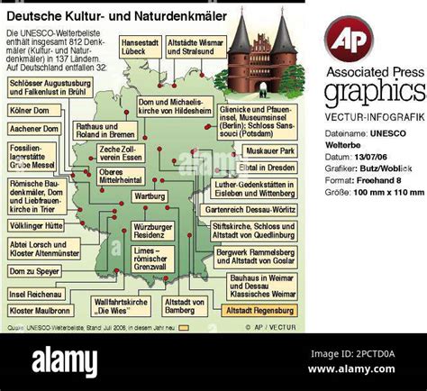 GRA104 GRAFIK UNESCO WELTERBE Deutschlandkarte Mit Lage Und Angaben