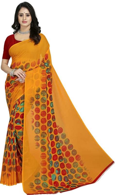 Buy Kashvi Sarees Women Mustard Geometric Georgette Single Saree Online