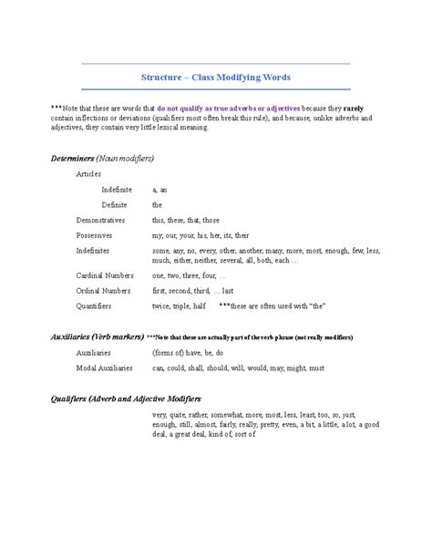 structure class modifying words chart  eng studocu