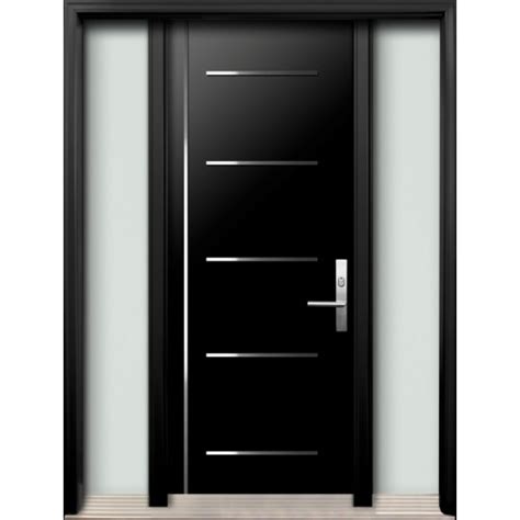 Modern Fiberglass Door With Stainless Steel Stripes And Side Lites