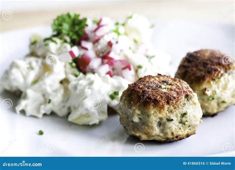 Meatballs With Potato Salad Stock Photo Image Of Meal Meatballs
