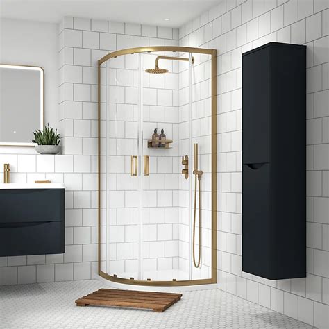 Apex Brushed Brass 800mm 6mm 2 Door Quadrant Shower Enclosure Diy At Bandq