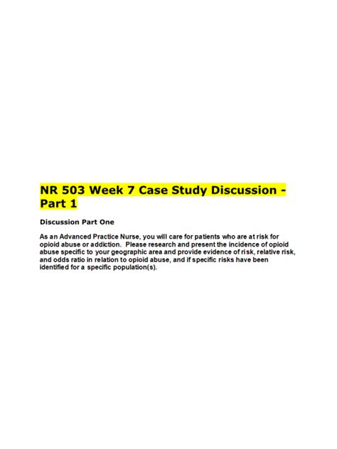 NR 503 Week 7 Case Study Discussion Chamberlain DeVry Course