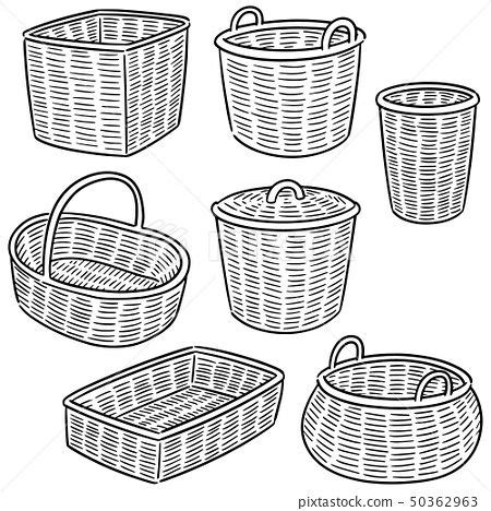 Vector Set Of Wicker Basket Basket Drawing Wicker Basket