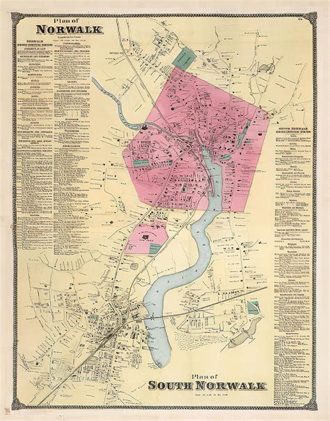 Vintage Map Of Norwalk Ct 1867 Painting By Adrian Graham Pixels