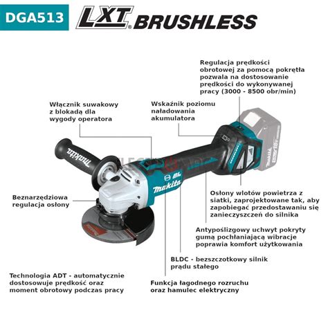 MAKITA DGA513RTJ Akumulatorowa Szlifierka kątowa 125 MM z regulacją