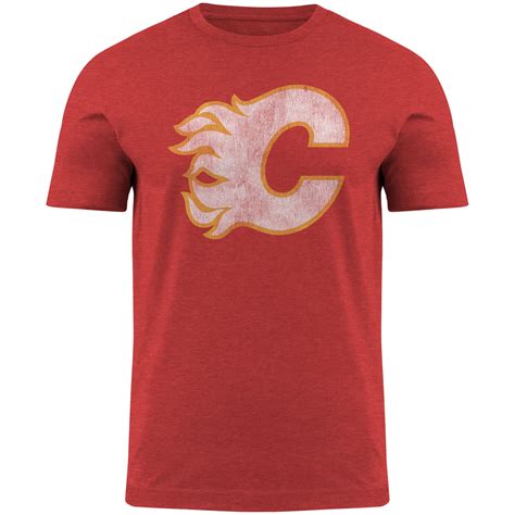 Calgary Flames Nhl Primary Distressed Logo Heathered T Shirt Red