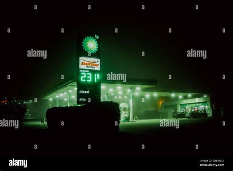 Bp Gas Station At Night With Fog Bp Is A Petroleum Company With Its