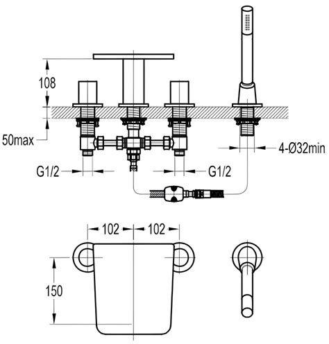 Flova Annecy 4 Hole Bath Shower Mixer Tap With Handset And Hose