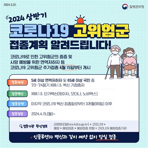 2024 상반기 코로나19 고위험군 접종계획 알려드립니다 카드뉴스 홍보자료 알림·자료 질병관리청