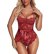 Rslove Lingerie For Women Lace Nightgown Sexy Sleepwear Full Slip Babydoll V Neck Chemises Dress
