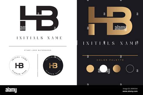 Luxury HB Or BH Initial Monogram Text Letter Logo Design Stock Vector