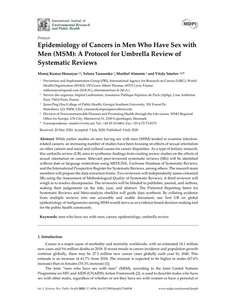 Pdf Epidemiology Of Cancers In Men Who Have Sex With Men Msm A