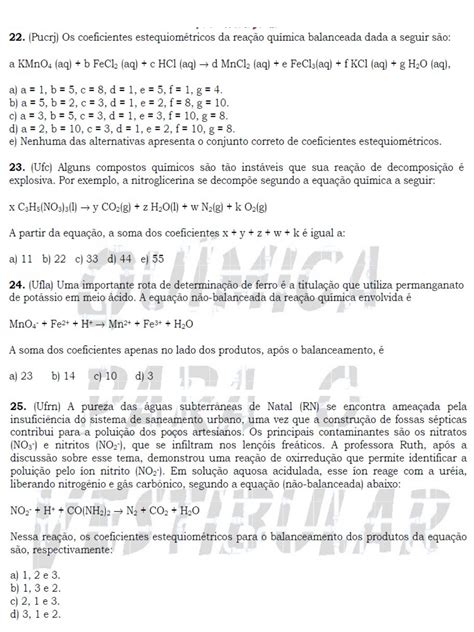 Lista de exercícios oxirredução Química