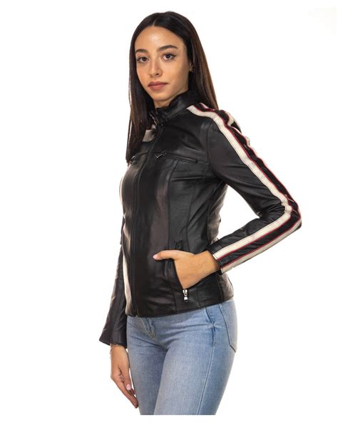 Womens Leather Jacket Mod Biker Woman In Genuine Black Leather 100