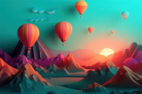 Premium AI Image A Paper Cut Illustration Of A Hot Air Balloon Flying