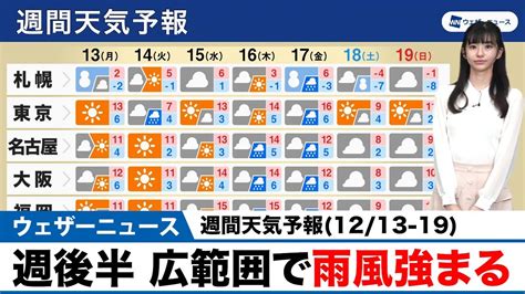 週間天気予報1213 19「週後半 広範囲で雨風強まる」 Wacoca News