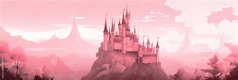 Fairy tale magic castle, pink wallpaper background, widescreen banner ...