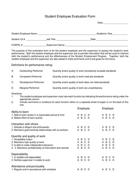 Free Printable Employee Evaluation Form Printable Forms Free Online