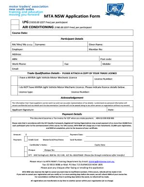 Fillable Online Mta Nsw Application Form Fax Email Print Pdffiller