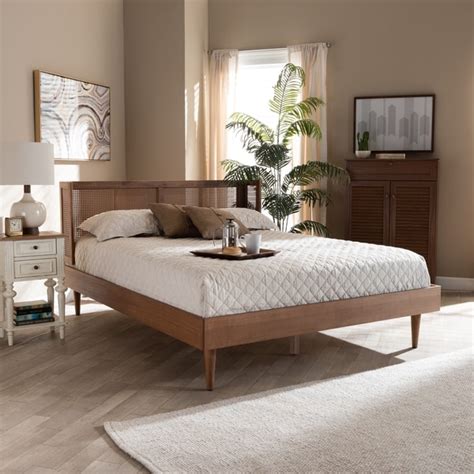 Musehomeinc Mid Century Bed Frame With Modern Curve Headboard Solid