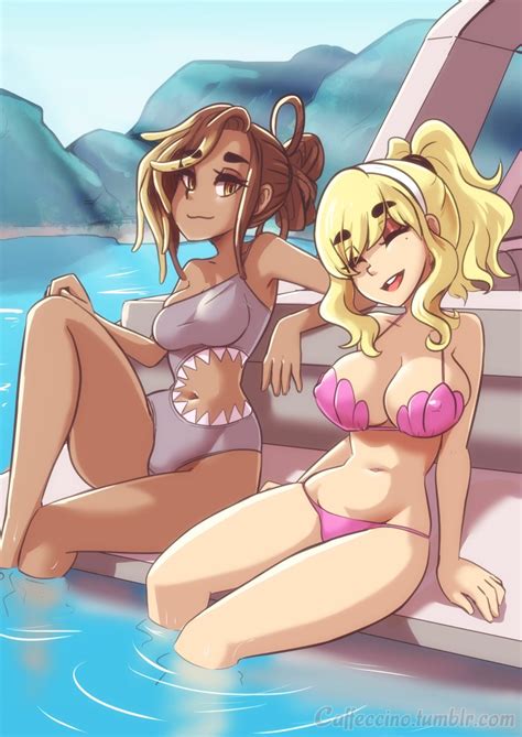 Caffeccino Absurdres Copyright Request Highres 2girls Bikini Blonde Hair Breasts Brown