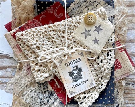 Mixed Fabric Plain Fancy Ephemera Bundle Primitive Americana Vintage