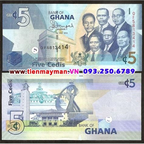 Tiền Giấy Ghana 5 Cedis 2014 Unc TiỀn May MẮn Tiền Lì Xì Tết Sưu