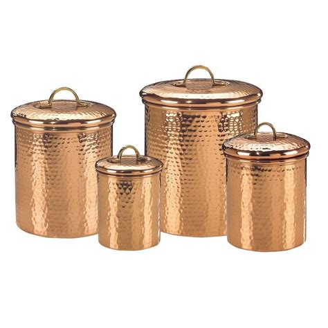 Old Dutch Decor Copper Hammered Canister Set 4 Piece 843 The Home Depot