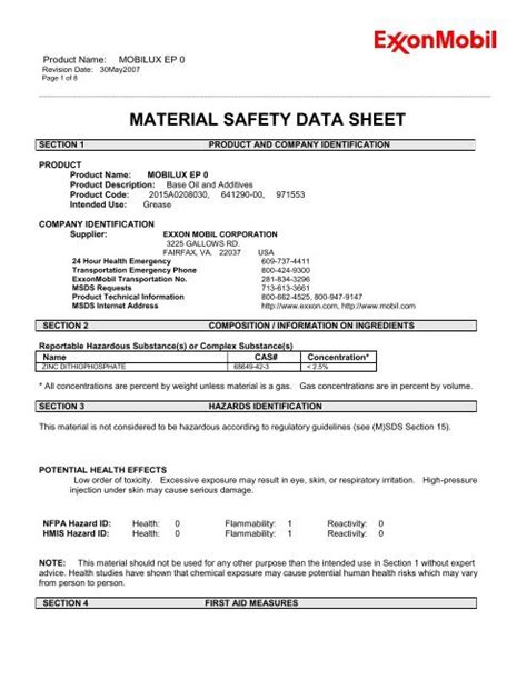 Download Mobilux Ep 0 Material Safety Data Sheet Msds