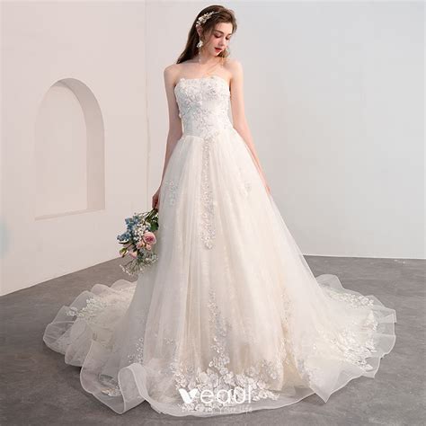 Hermoso Marfil Vestidos De Novia 2018 A Line Princess Con Encaje Flor