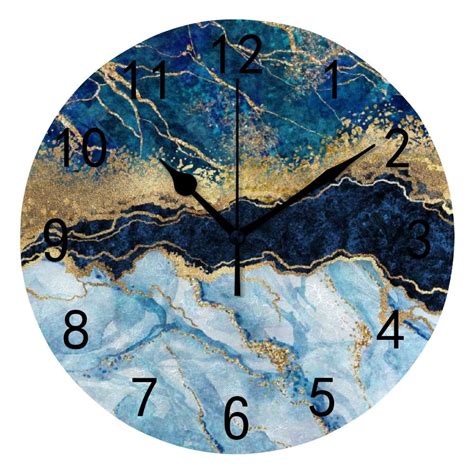 Hidove Round Wall Clock Home Decorative Blue Marble Wall Clock 10 Inch