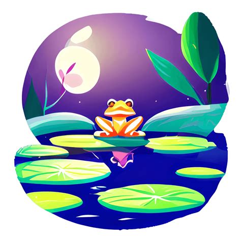 Meditation Frog Lily Pond Moonlight Graphic · Creative Fabrica