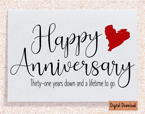 Printable 31st Anniversary Card 31st Anniversary T Thirty One Year