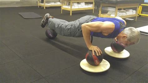 Three Medicine Ball Push Up On Unstable Wobble Boards Youtube