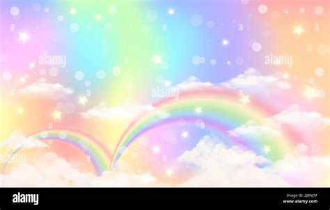 Holographic Fantasy Rainbow Unicorn Background With Clouds Pastel