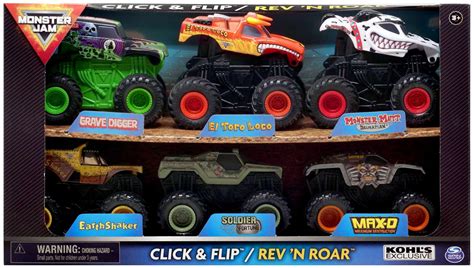 Monster Jam Click Flip Rev N Roar Grave Digger El Toro Loco