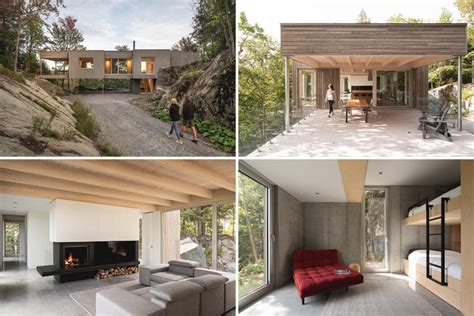 A House In The Forest Clad In Eastern Cedar Siding Is Raised Above The