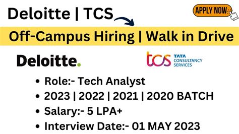 Deloitte Off Campus Hiring TCS Walk In Drive 01 May 2023 Must