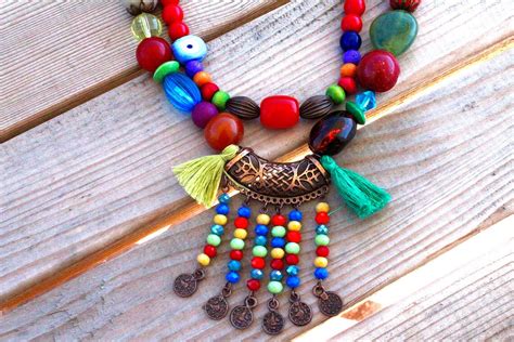 Bohemian Red Necklace Beaded Ethnic Design Layered Gemstone Etsy