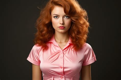 Premium Photo Woman With Red Hair Wearing Pink Shirt And Necklace