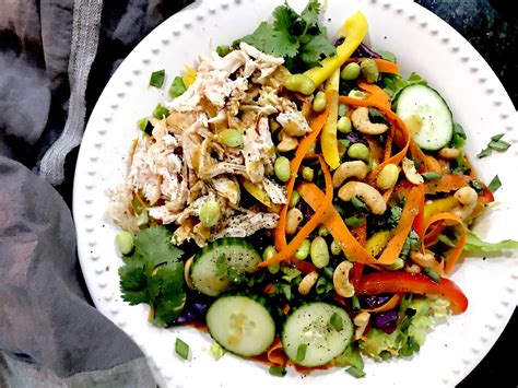 Thai Chopped Chicken Salad With A Ginger Peanut Dressing A Hint Of Wine