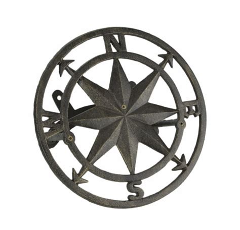 Decorative Wall Mounted Cast Iron Nautical Compass Rose Garden Hose Holder Bronze One Size