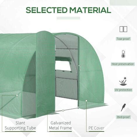 Outsunny Reinforced Walk In Polytunnel Garden Greenhouse Steel Frame 4 X 3M