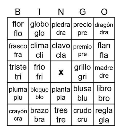 Bingo Trabadas R Bingo Silabas Trabadas Actividades De Comprension