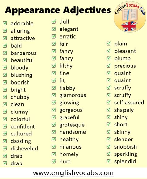 Words That Describe Physical Appearance Adjectives For Looks English Vocabs