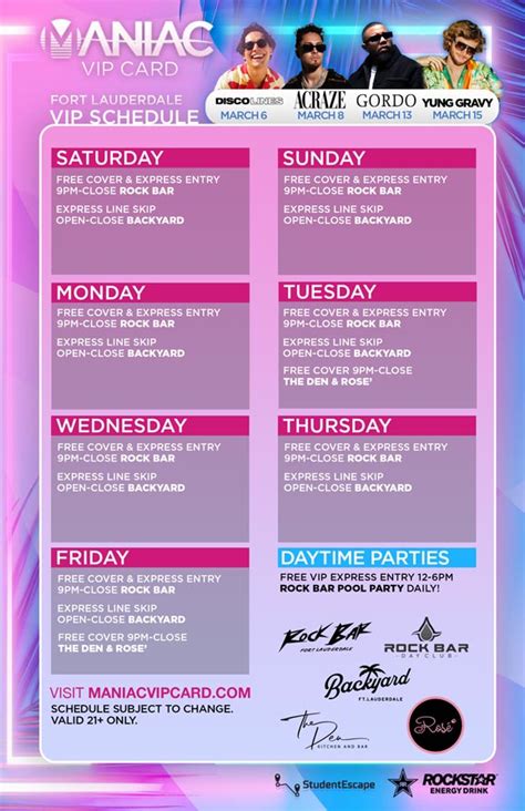 Web Maniac Schedule Fort Lauderdale Master Maniac Vip Card