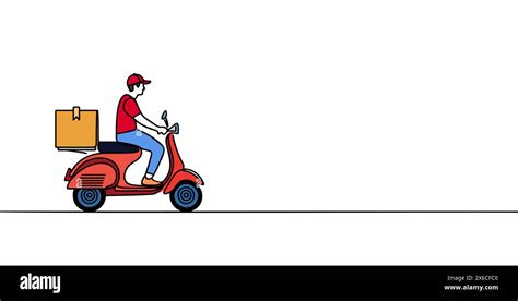 Delivery Man Riding A Red Scooter Illustration Food Delivery Man