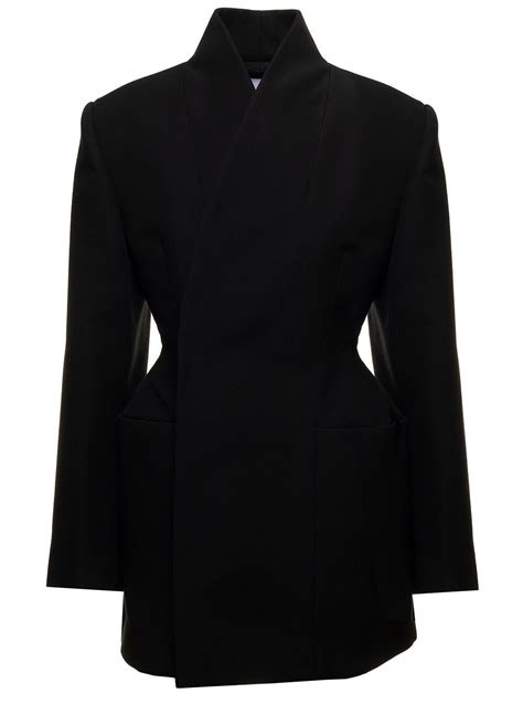 Balenciaga Hourglass Organic Wool Double Breasted Blazer Black Editorialist