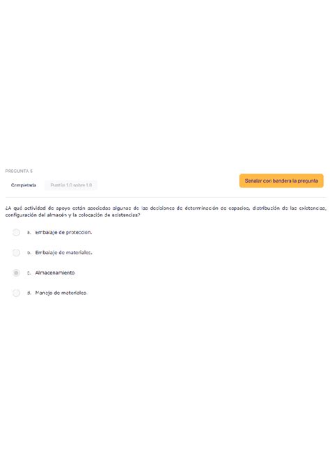 Examen semana 1 logistica PREGUNTA 5 Señalar con bandera la pregunta